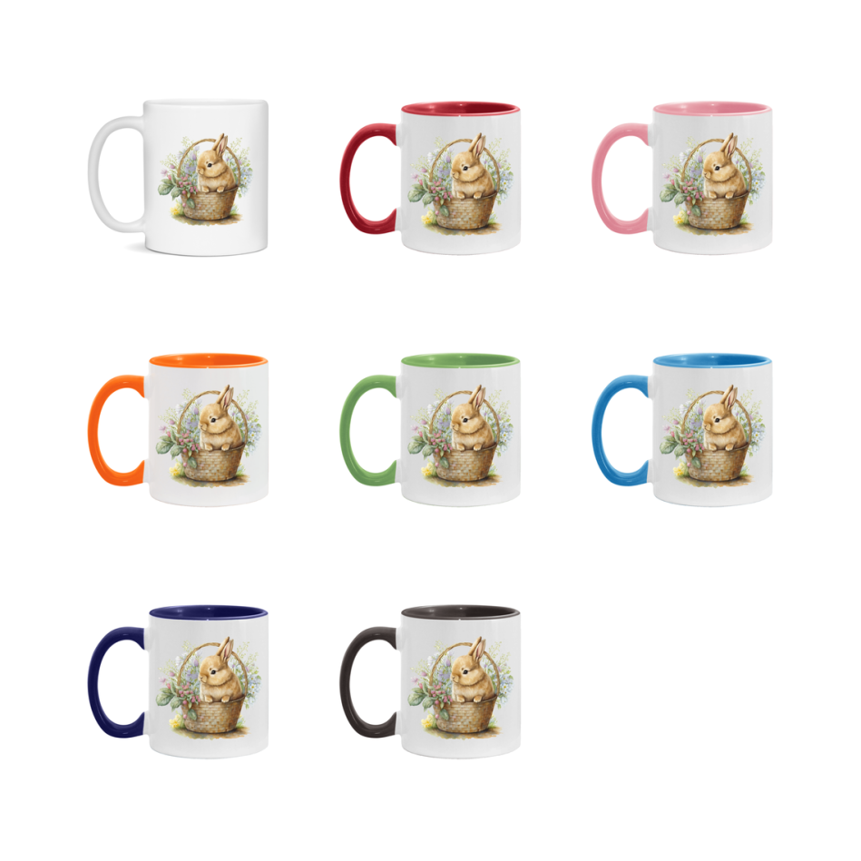 Easter Bunny Coffee Mug, Easter Bunny Basket Easter Gift, Double-Sided 11Oz Or 15Oz White Ceramic Cup