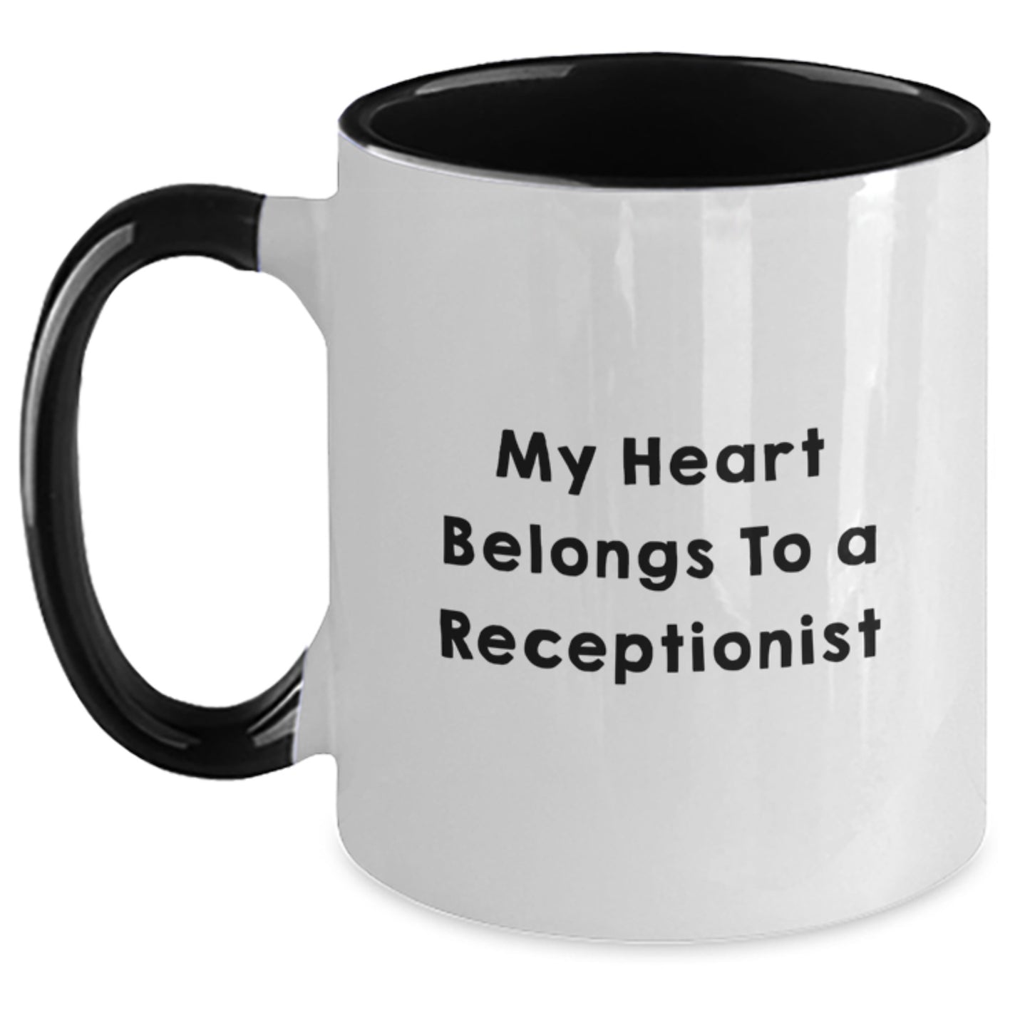 Funny Receptionist Gifts, My Heart Belongs To A Receptionist, Two Tone Coffee Mug for Graduation, Gifts from Men, Women, Friends, Coworkers, Family, Gifts for Receptionists, Funny Office Mugs - Main