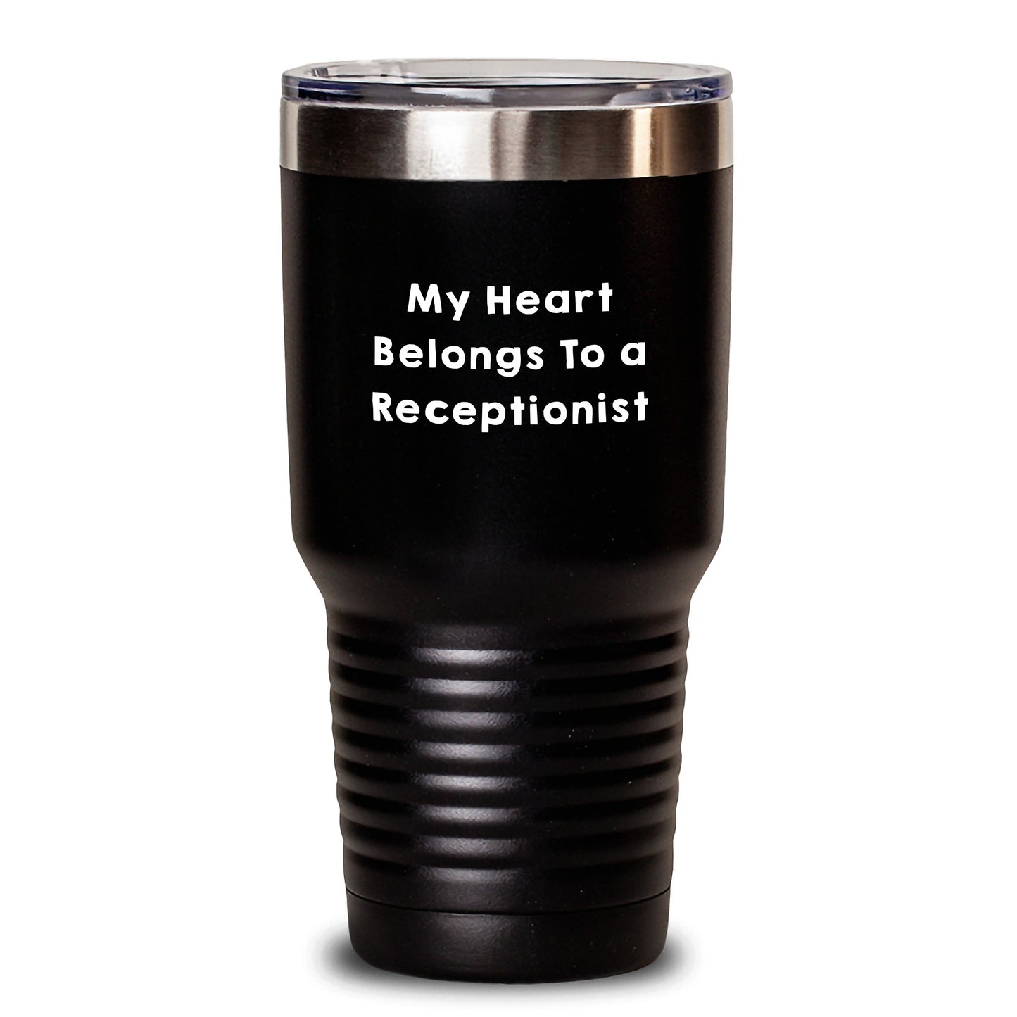 Funny Quote Gifts from Men for Receptionist, My Heart Belongs To A Receptionist, Black Tumbler for Graduation Unique Gifts - Main