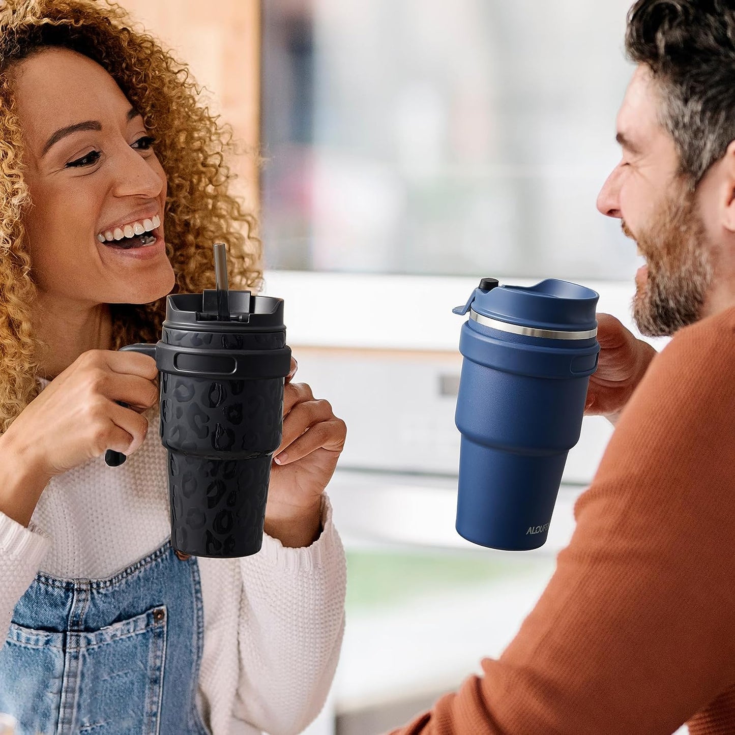 20 Oz Insulated Coffee Mug Tumbler with Handle, Stainless Steel Travel Mug Tumbler with Lid and Straw,Double Wall Vacuum Leak Proof Ice Coffee Thermal Cup, Black