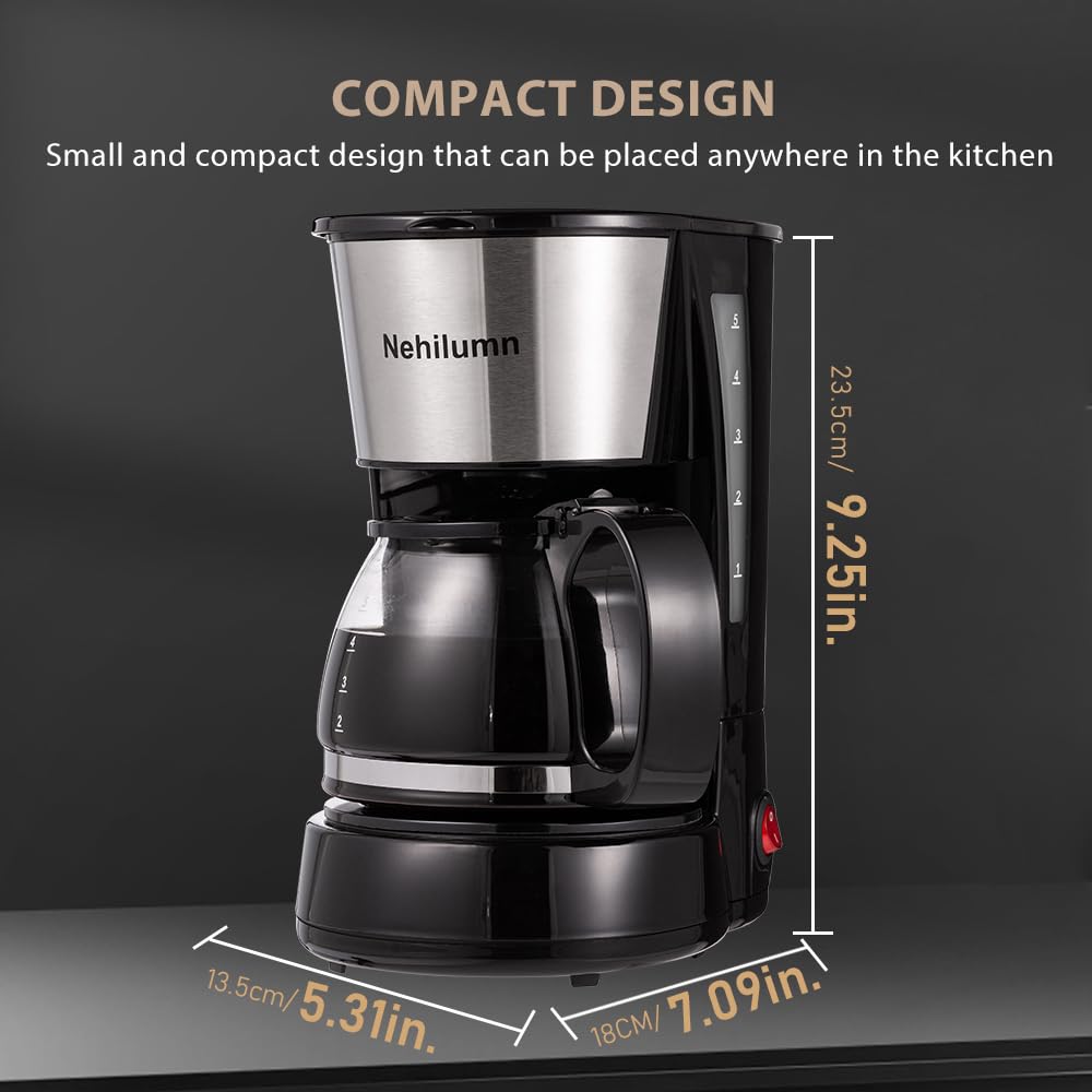 4 Cup Drip Coffee Maker, Coffee Pot Machine Permanent Coffee Filter, Mini,20Oz Electric Coffee Maker,650W Black and Stainless Steel Brand: Nehilumn