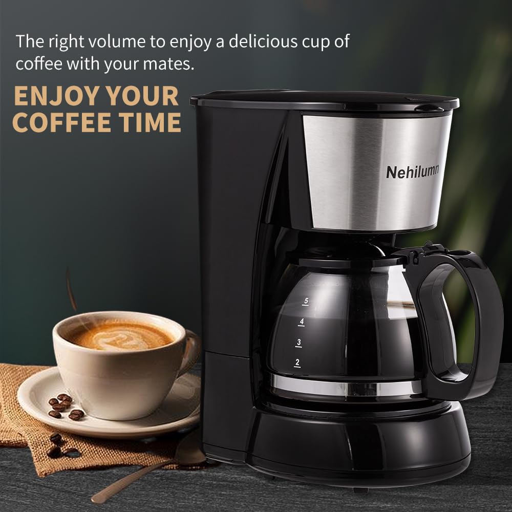 4 Cup Drip Coffee Maker, Coffee Pot Machine Permanent Coffee Filter, Mini,20Oz Electric Coffee Maker,650W Black and Stainless Steel Brand: Nehilumn