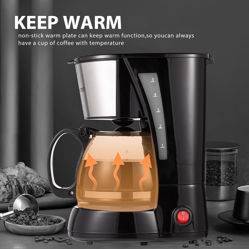 4 Cup Drip Coffee Maker, Coffee Pot Machine Permanent Coffee Filter, Mini,20Oz Electric Coffee Maker,650W Black and Stainless Steel Brand: Nehilumn