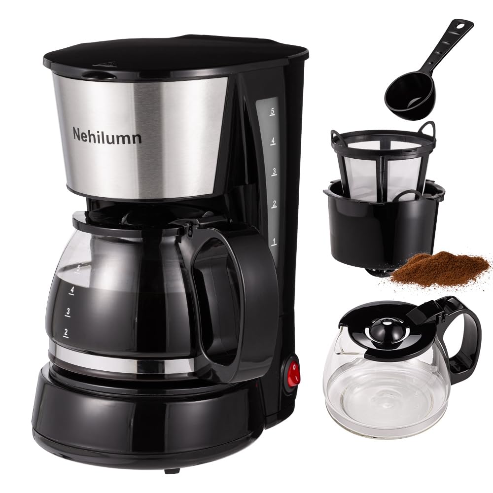 4 Cup Drip Coffee Maker, Coffee Pot Machine Permanent Coffee Filter, Mini,20Oz Electric Coffee Maker,650W Black and Stainless Steel Brand: Nehilumn
