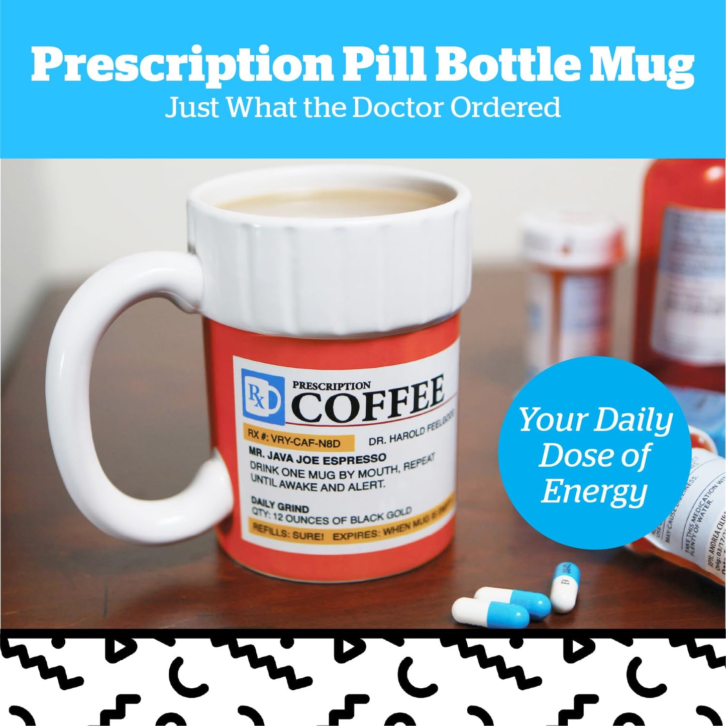 BigMouth Inc. Prescription Coffee Mug - Large Funny Prescription Coffee Cup - Unique Pharmacy Gifts - Hilarious Novelty and Gag Gifts for Doctor - Dishwasher-Safe Ceramic Pill Bottle Coffee Cup - 12oz