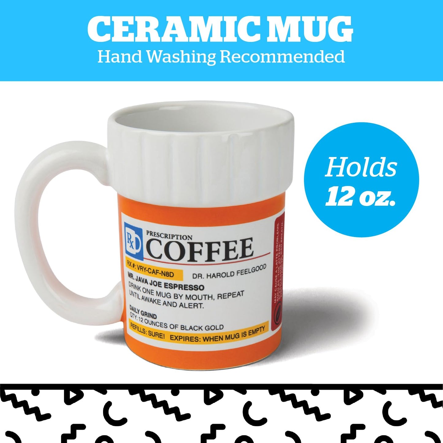 BigMouth Inc. Prescription Coffee Mug - Large Funny Prescription Coffee Cup - Unique Pharmacy Gifts - Hilarious Novelty and Gag Gifts for Doctor - Dishwasher-Safe Ceramic Pill Bottle Coffee Cup - 12oz