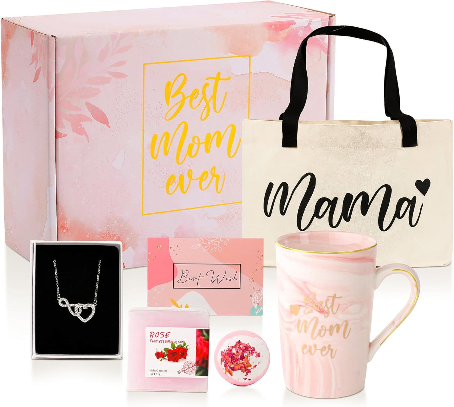 Valentine'S Day Gifts for Mom from Daughter Birthday Gifts for Women Best Mom Ever Necklace Gifts for Mama Present Mother Tote Bag Coffe Mugs Set