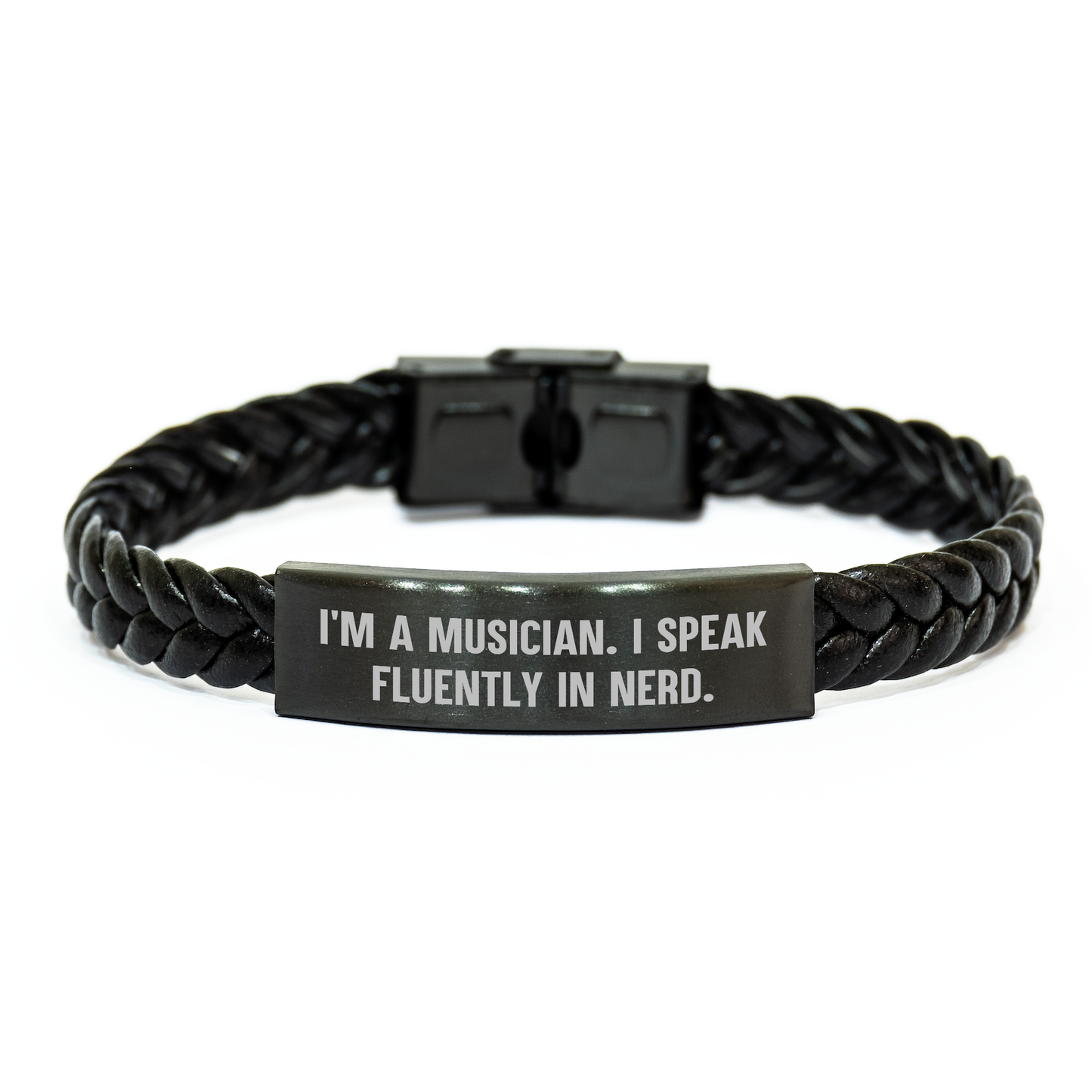 Funny Musician Gifts, Interlaced Leather Bracelet for Men, Women, Friends, Coworkers, Family - 'I'm A Musician. I Speak Fluently In genius.' on Mother's Day - Image 1