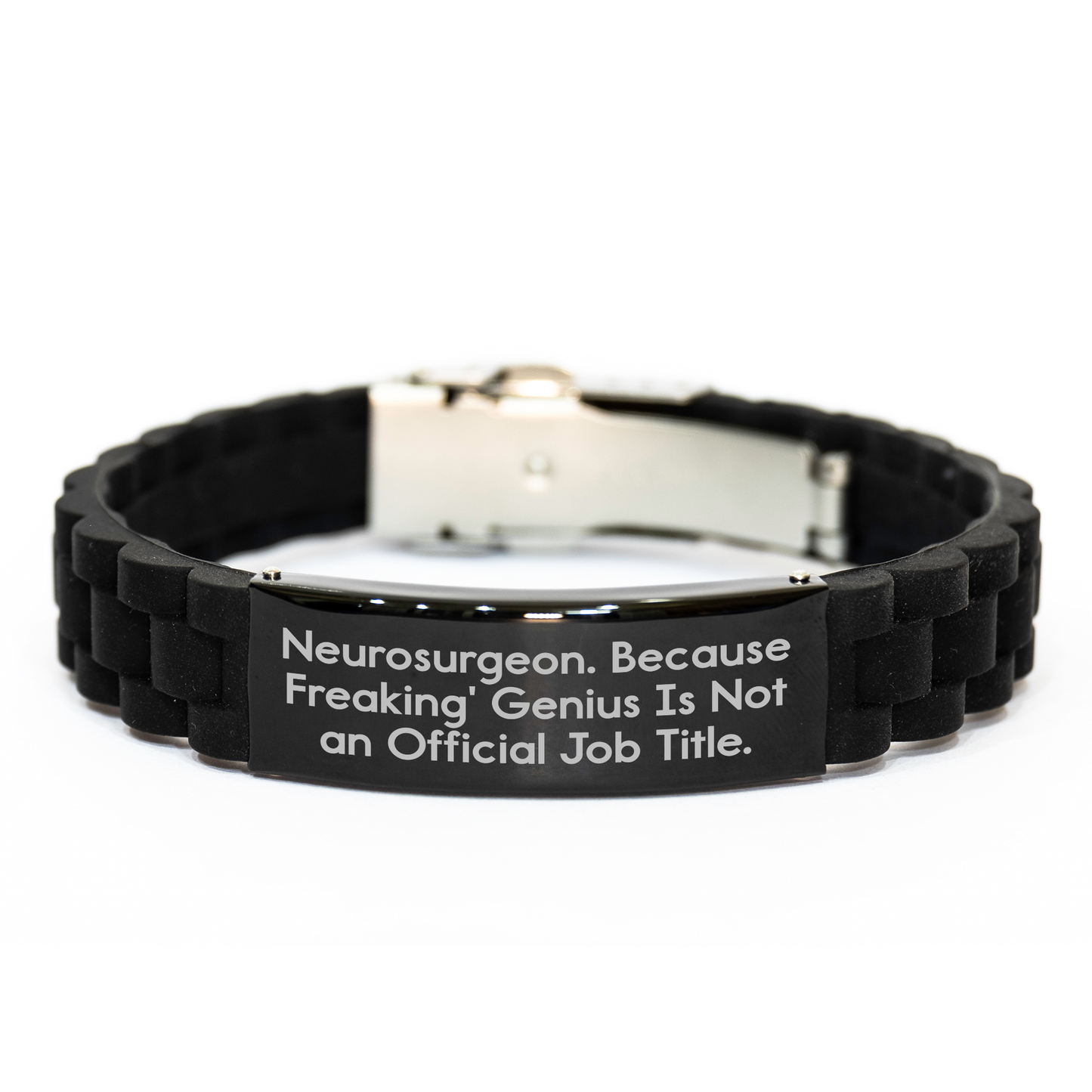 'Neurosurgeon Gifts from Men, Unique Black Glide lock Clasp Bracelet for Father's Day, Funny Quote 'Because Freaking' genius Is Not An Official Job Title.' - Image 1