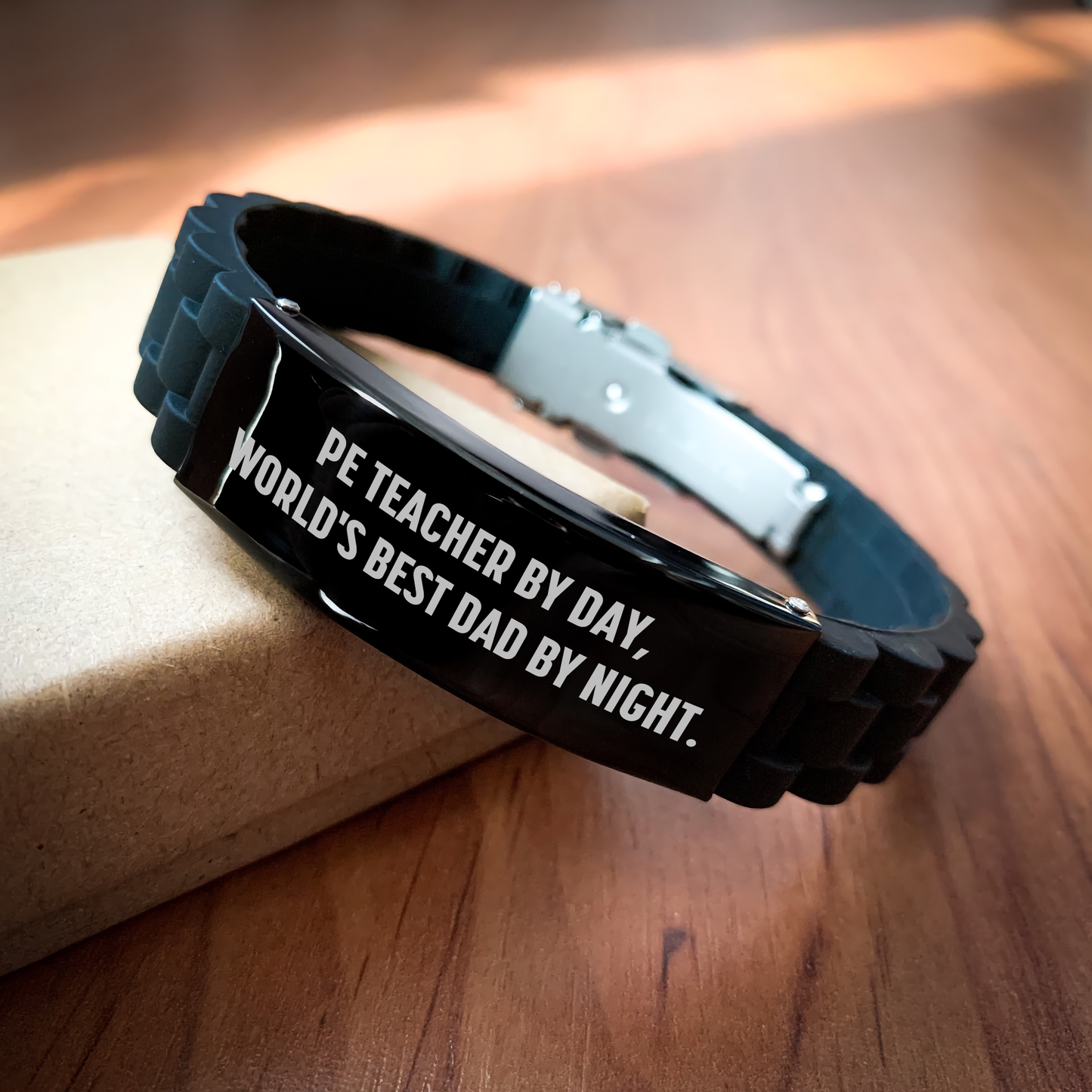 PE Teacher By Day, World's Best Dad By Night. Funny Glide lock Clasp Bracelet Gifts for PE Teachers from Men on Mother's Day - Image 2