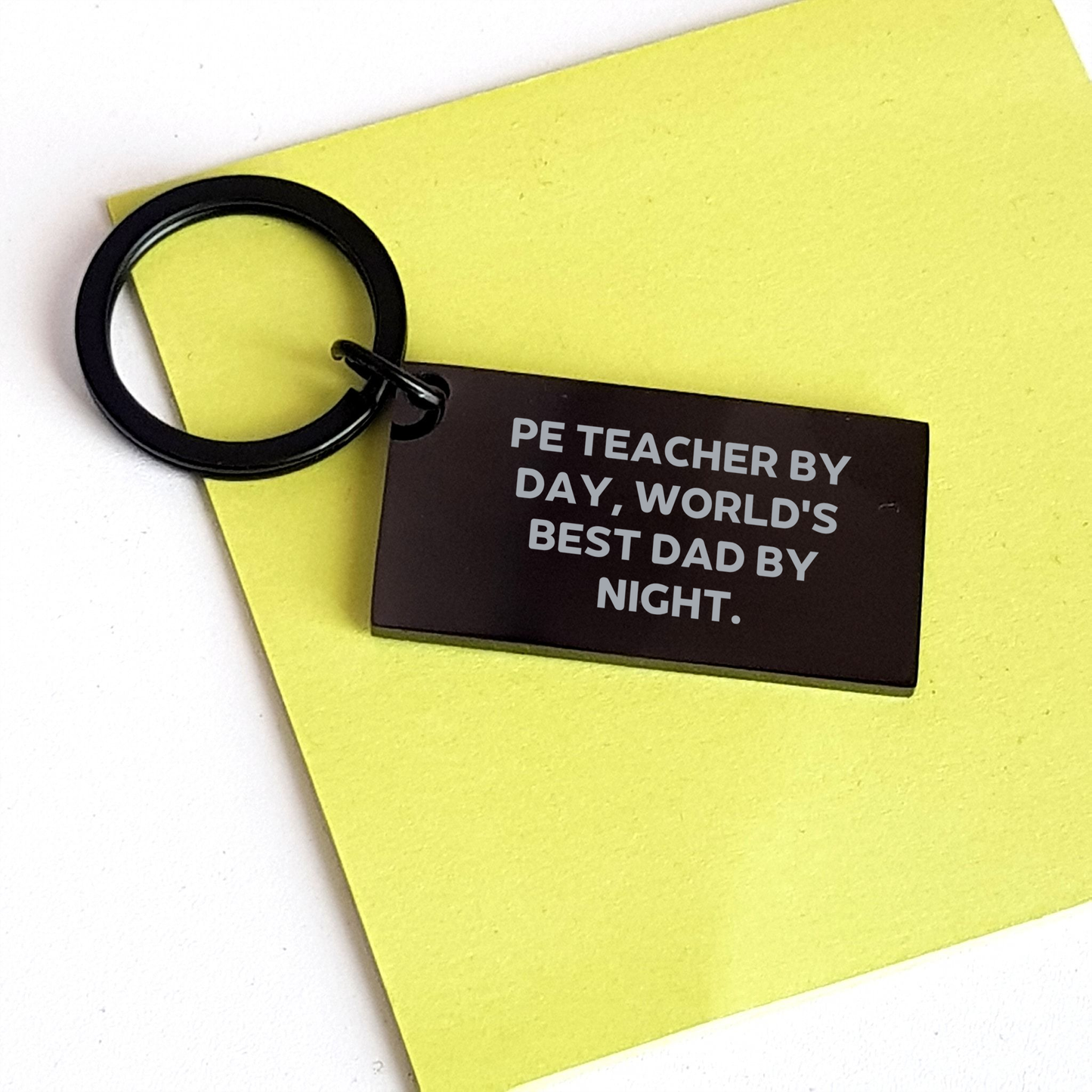 Funny PE Teacher Gifts, Keychain for PE Teacher, 'Pe Teacher By Day, World's Best Dad By Night.' Engraved Black Stainless Steel Keychain for Mom's Day - Image 3