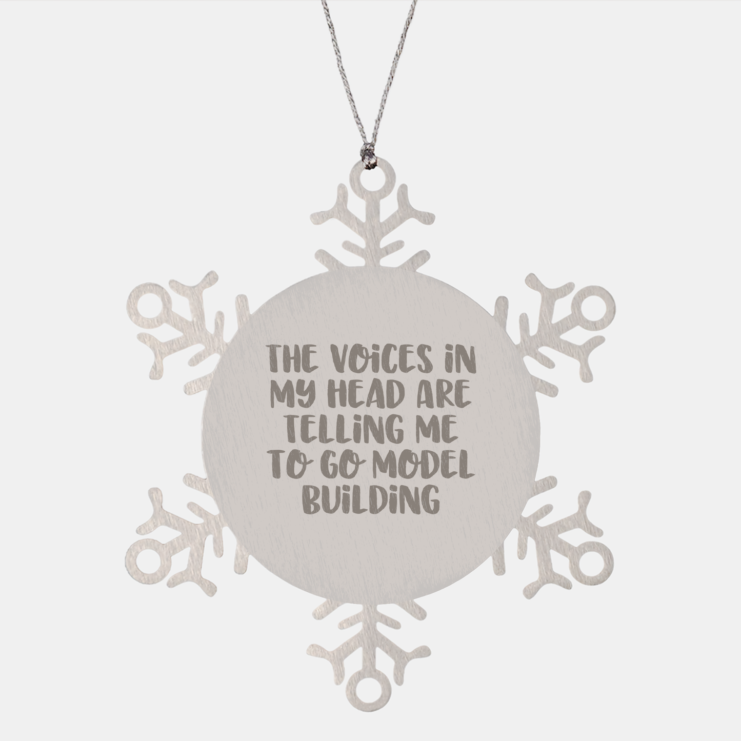 'Funny' Model Building Gift, Snowflake Ornament for Christmas from Friends to Family - 'The Voices In My Head Are Telling Me To Go Model Building' - Image 1