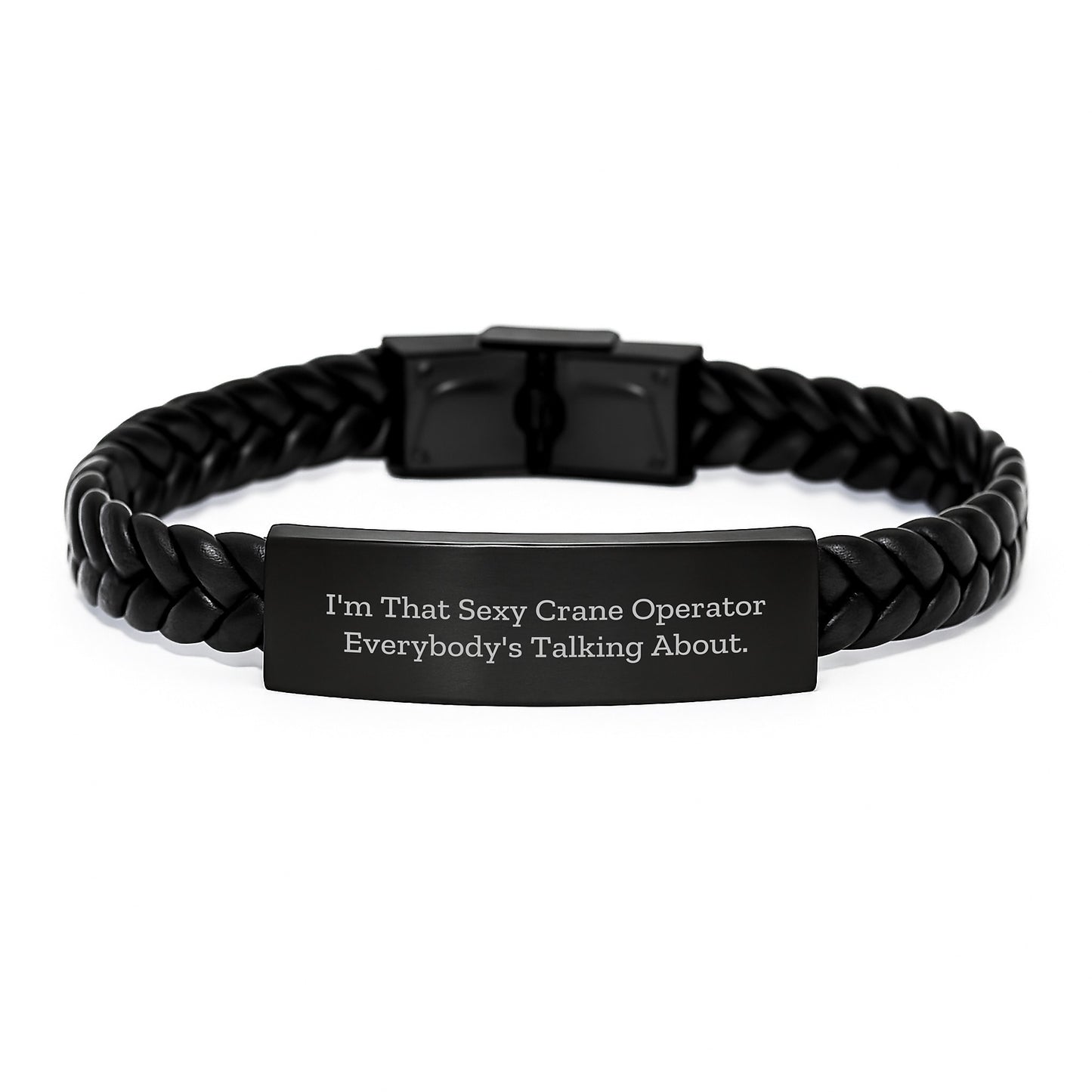 Sexy Crane Operator Gifts, Funny Interlaced Leather Bracelet for Men, Graduation Unique Gifts from Friends and Family, 'I'm That Sexy Crane Operator Everybody's Talking About' Quote - Image 1