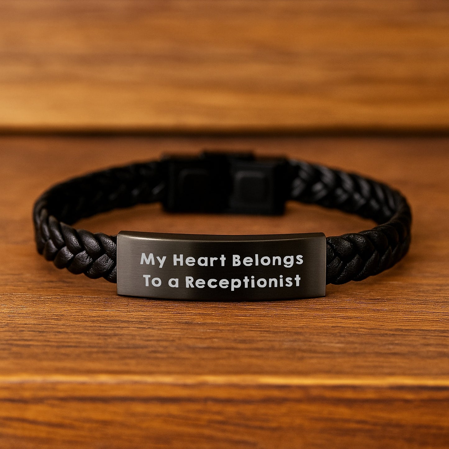 Funny Receptionist Gifts, My Heart Belongs To A Receptionist Interlaced Leather Bracelet, Gifts from Men to Receptionist, Graduation Unique Gifts - Image 2