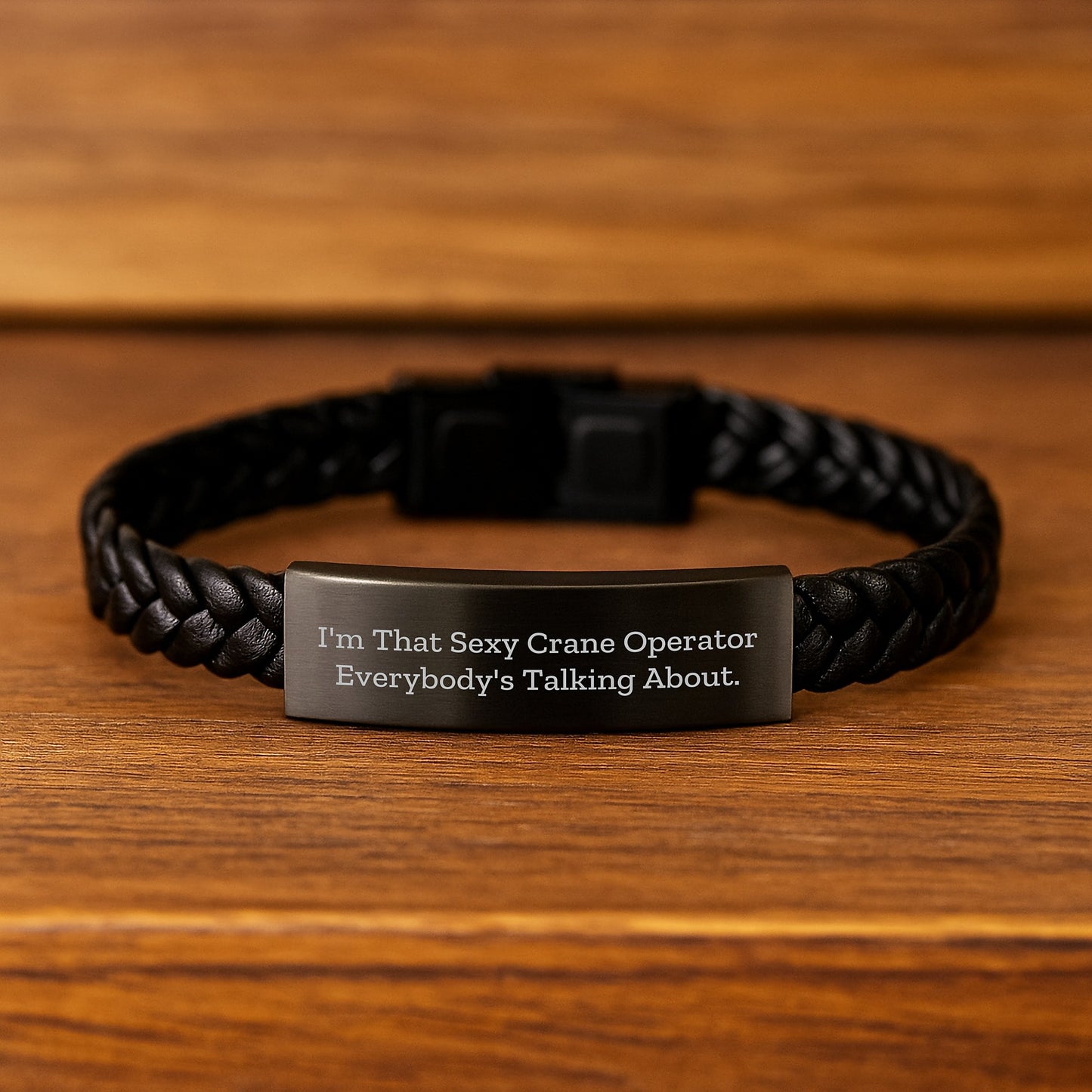 Sexy Crane Operator Gifts, Funny Interlaced Leather Bracelet for Men, Graduation Unique Gifts from Friends and Family, 'I'm That Sexy Crane Operator Everybody's Talking About' Quote - Image 2