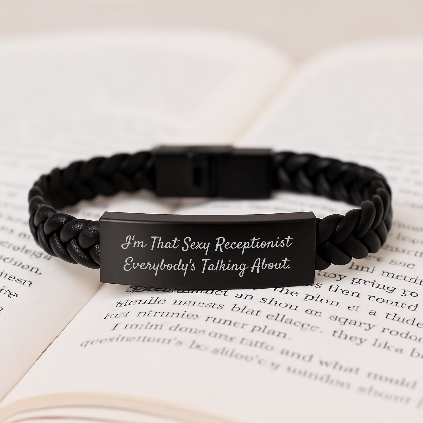 Sexy Receptionist Gifts, I'm That Sexy Receptionist Everybody's Talking About. Interlaced Leather Bracelet for Graduation, Gifts from Women to Receptionist - Image 3
