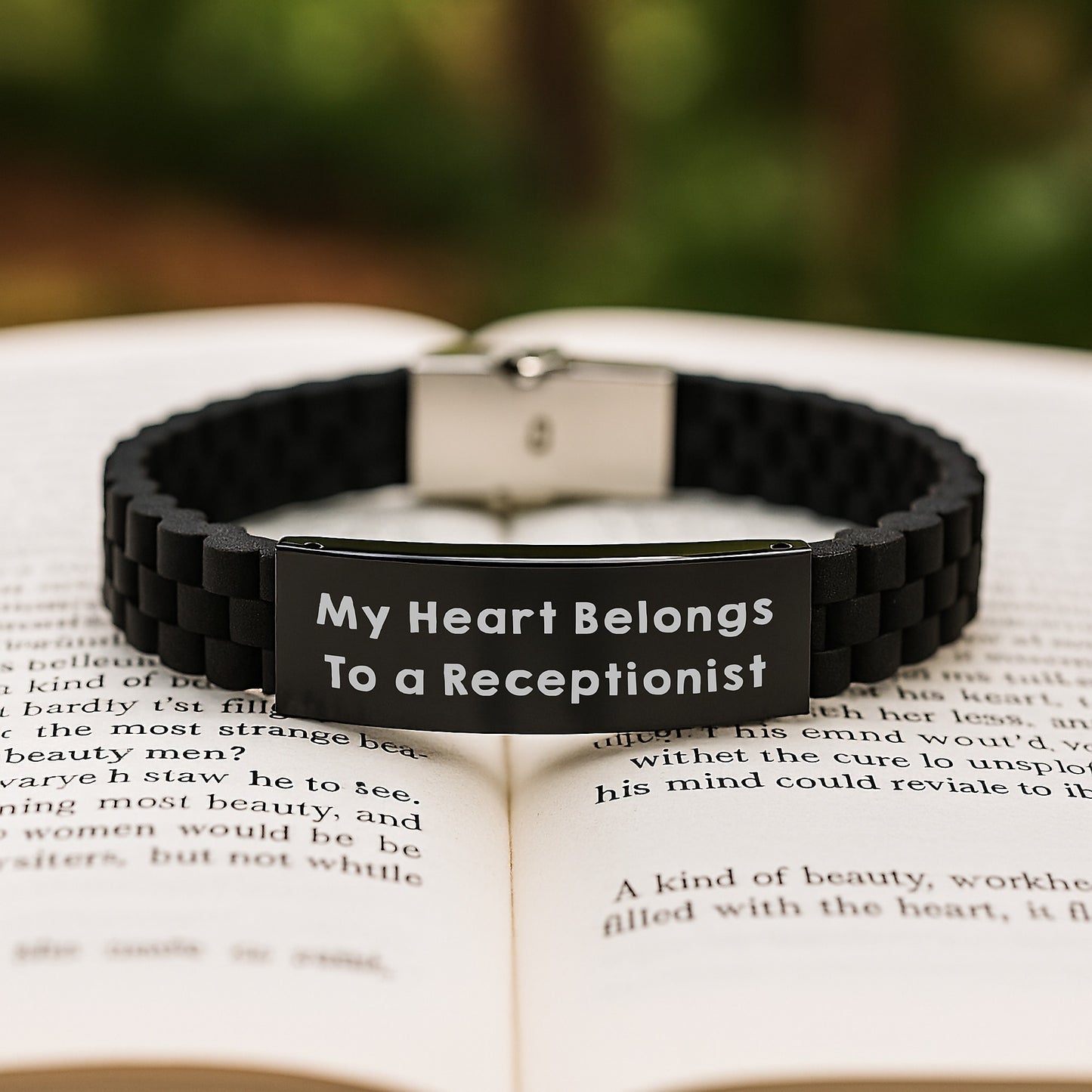 Funny Gift for a Receptionist - 'My Heart Belongs To A Receptionist' Glide lock Clasp Bracelet for Graduation, Gifts from Men/Women/Friends/Coworkers/Family - Image 2