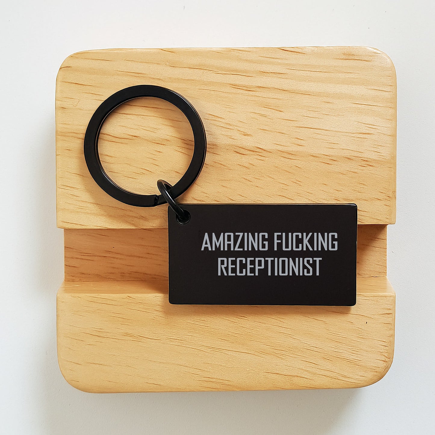 Funny Receptionist Keychain Gifts from Friends to Coworkers for Graduation - 'Amazing F--king Receptionist' Engraved Stainless Steel Keychain - Image 2
