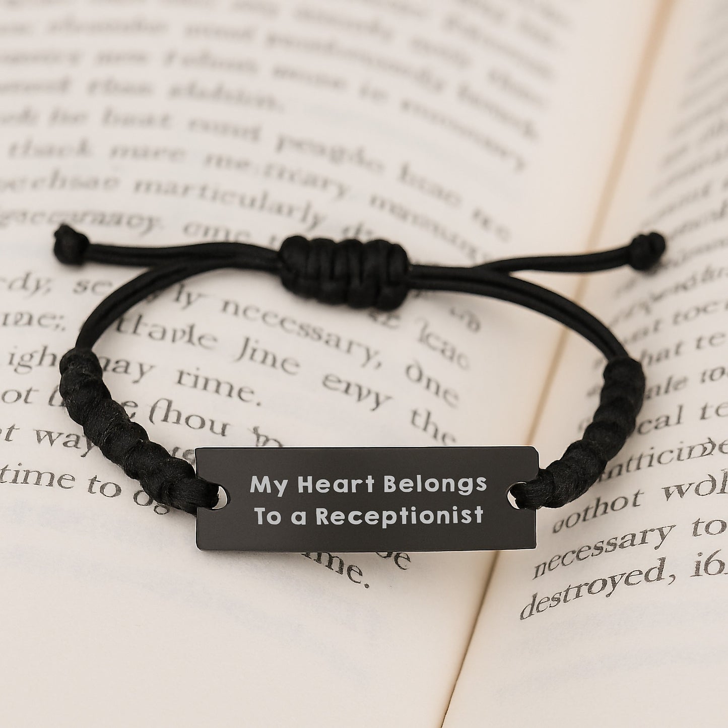 Funny Quote Gifts for Receptionists, 'My Heart Belongs To A Receptionist' Adjustable Rope Bracelet, Gifts from Friends, Coworkers, Family to Graduation Unique Gifts - Image 3