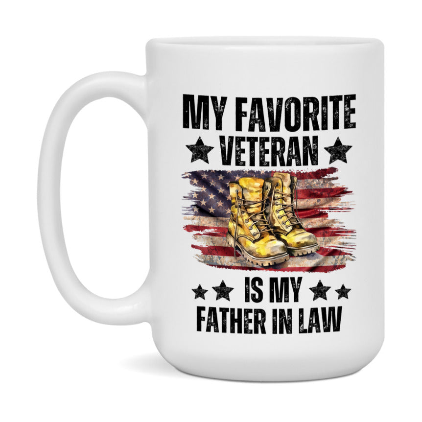 Veteran Gift Mug, My Favorite Veteran Is My Father In Law, 11oz or 15oz Ceramic Coffee Cup Gift for Father In Law