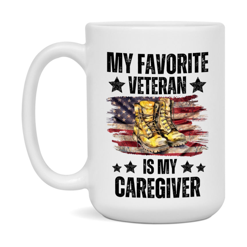 Veteran Gift Mug, My Favorite Veteran Is My Caregiver, 11oz or 15oz Ceramic Coffee Cup Gift for Caregiver