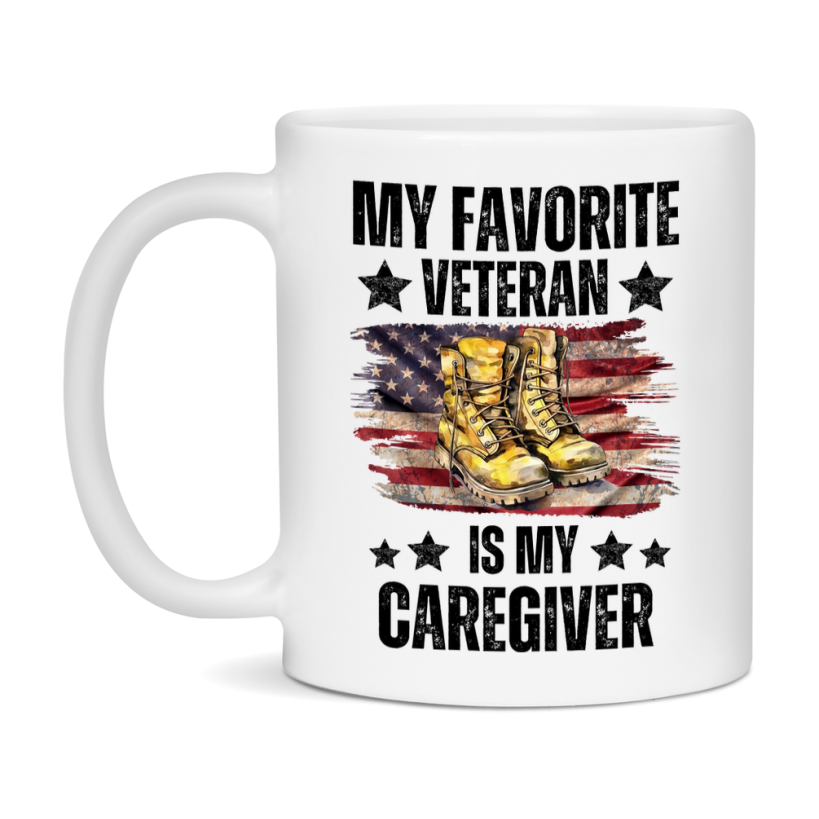Veteran Gift Mug, My Favorite Veteran Is My Caregiver, 11oz or 15oz Ceramic Coffee Cup Gift for Caregiver