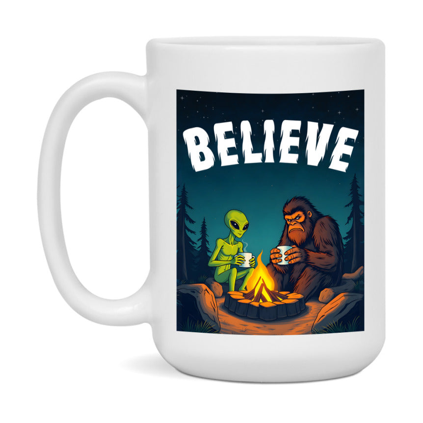 Bigfoot Mug – Funny Bigfoot And Alien Coffee Cup, Double-Sided 11Oz Or 15Oz Ceramic, Perfect Mother’s Day Or Father’s Day Gift
