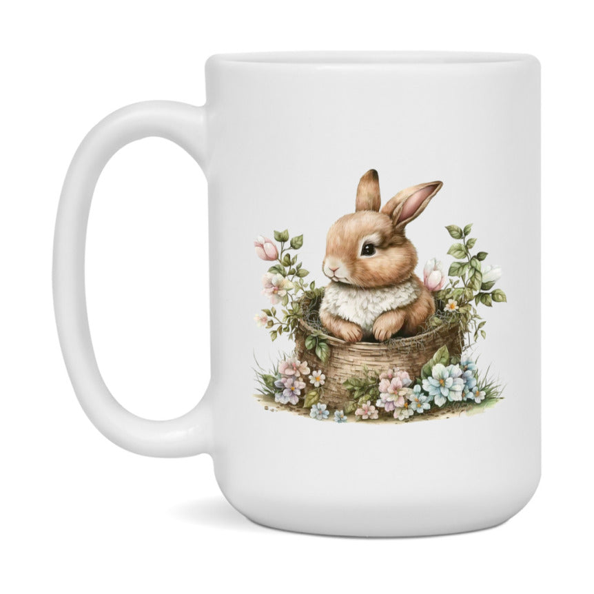 Easter Bunny Coffee Mug, Easter Basket Clipart Easter Gift, Double-Sided 11Oz Or 15Oz White Ceramic Cup