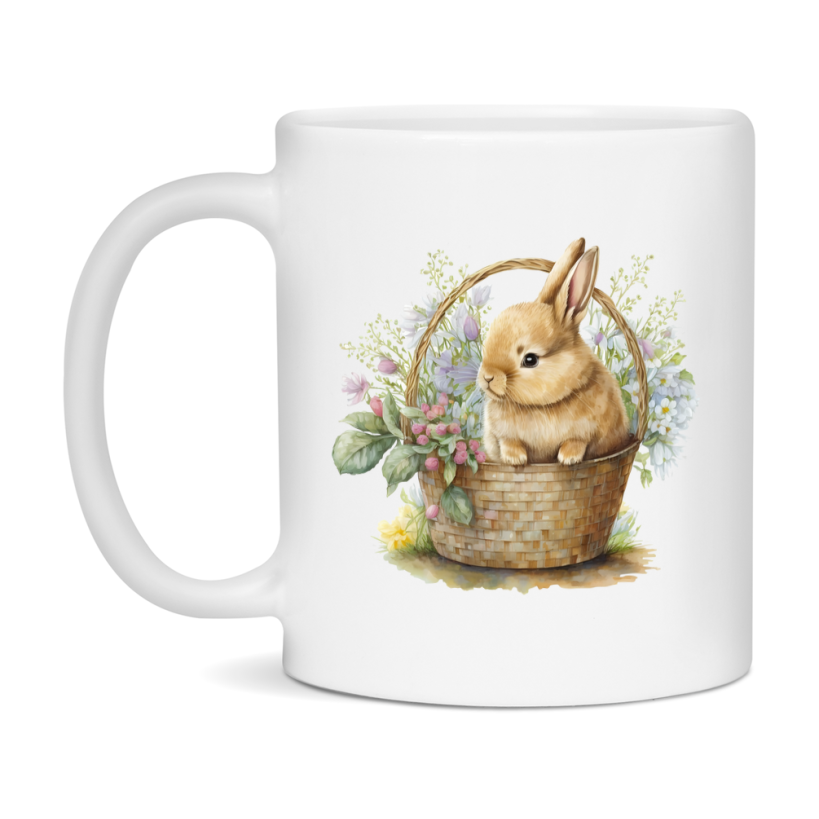 Easter Bunny Coffee Mug, Easter Bunny Basket Easter Gift, Double-Sided 11Oz Or 15Oz White Ceramic Cup