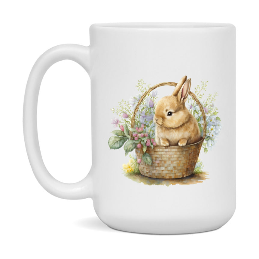Easter Bunny Coffee Mug, Easter Bunny Basket Easter Gift, Double-Sided 11Oz Or 15Oz White Ceramic Cup