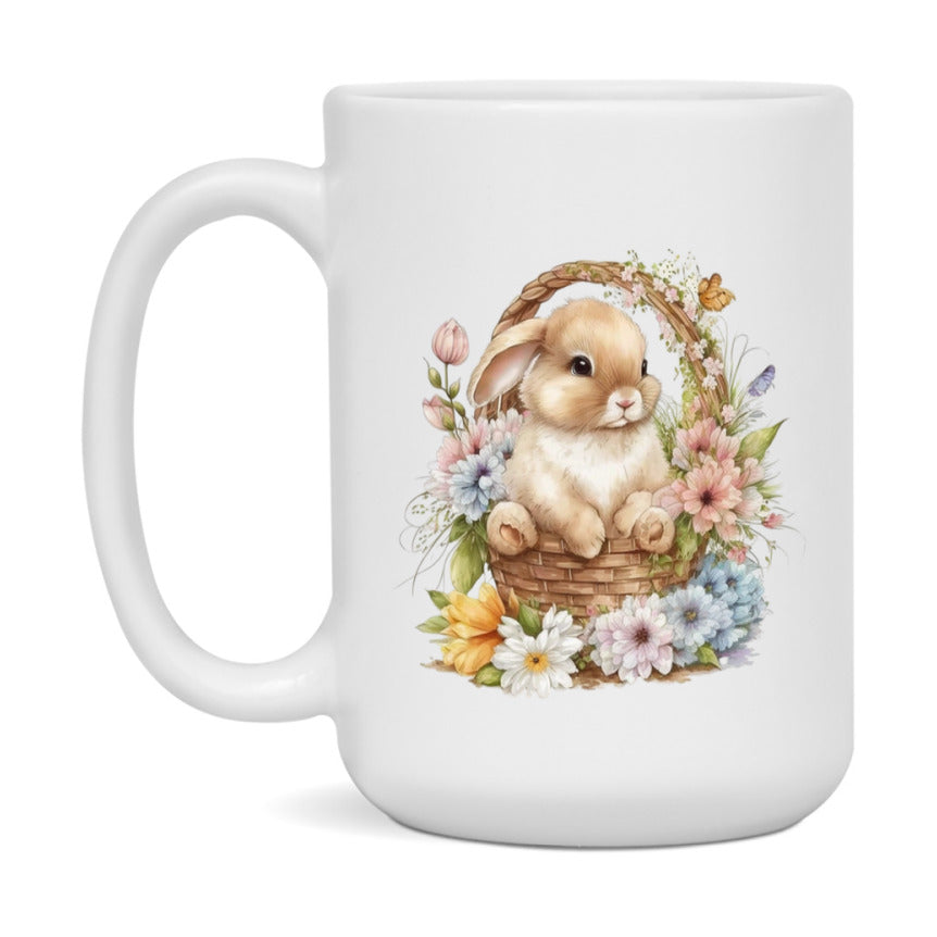 Easter Bunny Coffee Mug, Hoppy Easter Basket Easter Gift, Double-Sided 11Oz Or 15Oz White Ceramic Cup