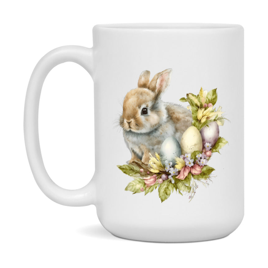Easter Bunny Coffee Mug, Kawaii Easter Bunny Easter Gift, Double-Sided 11Oz Or 15Oz White Ceramic Cup
