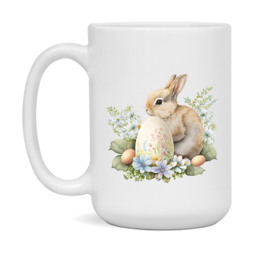 Easter Bunny Coffee Mug, Pastel Easter Bunny Art Easter Gift, Double-Sided 11Oz Or 15Oz White Ceramic Cup