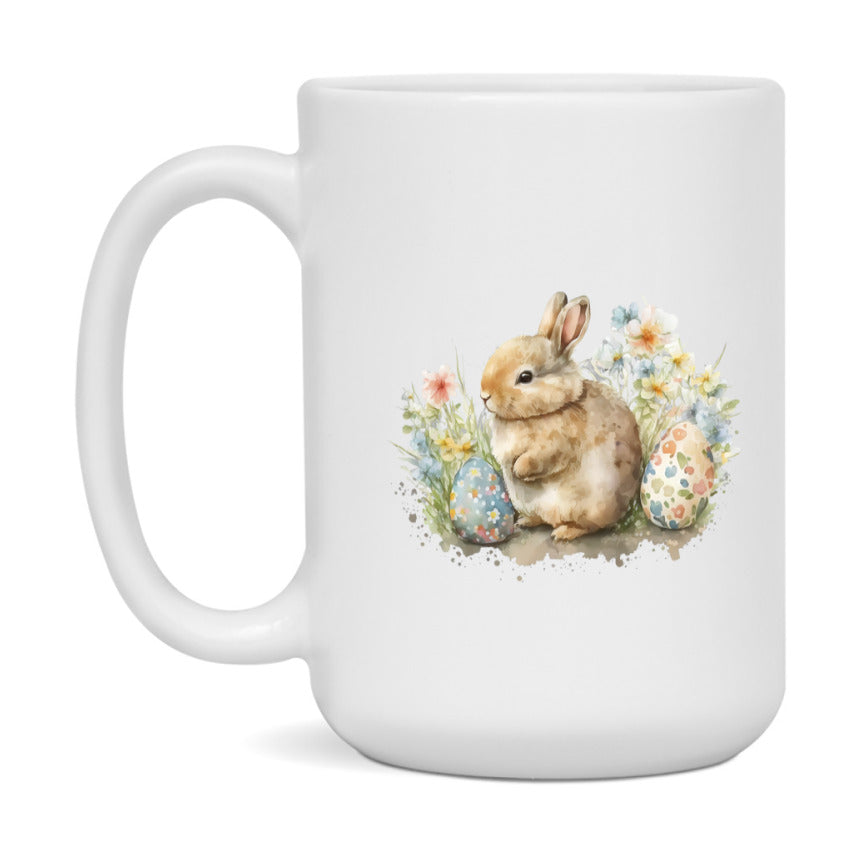 Easter Bunny Coffee Mug, Pastel Easter Eggs Desing Easter Gift, Double-Sided 11Oz Or 15Oz White Ceramic Cup