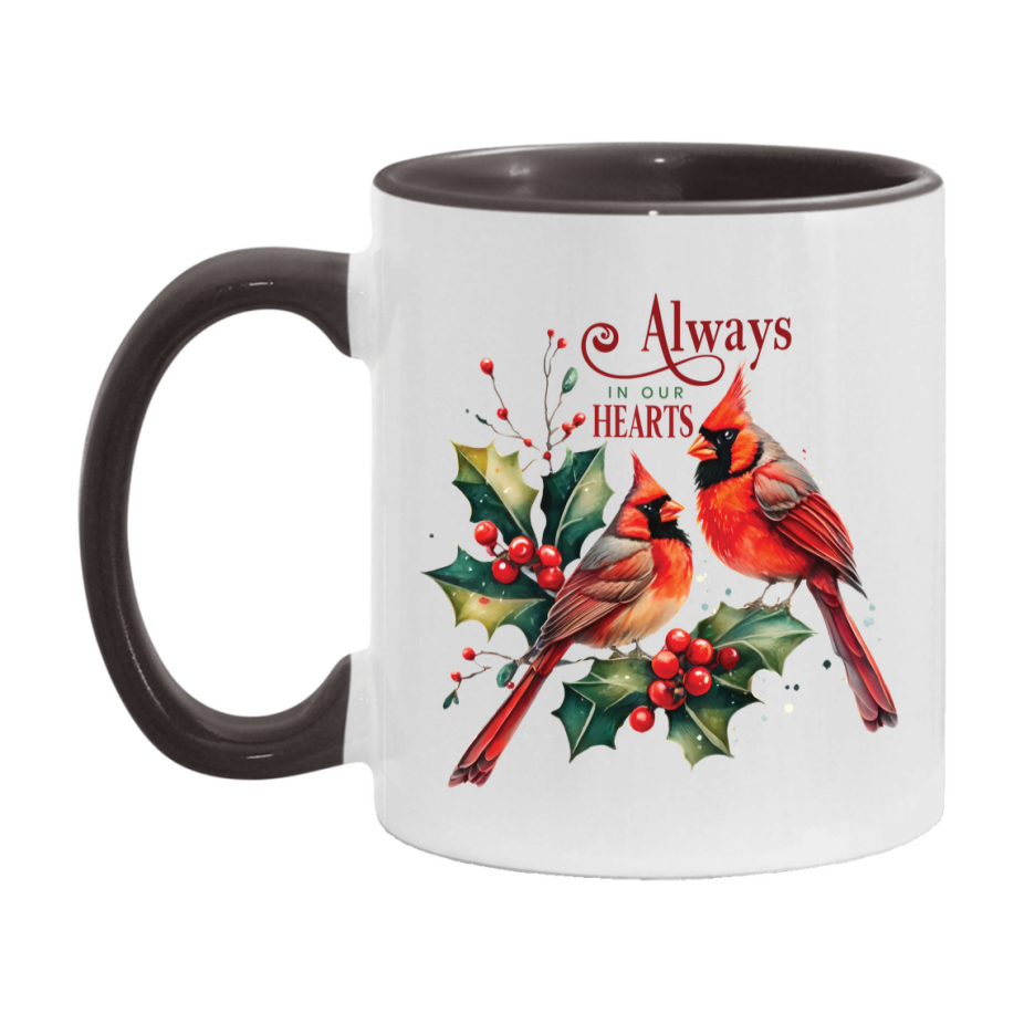 Red Cardinal Mug – Northern Red Cardinal Christmas Mug with Heartfelt Message, 11oz or 15oz White Ceramic Coffee Cup