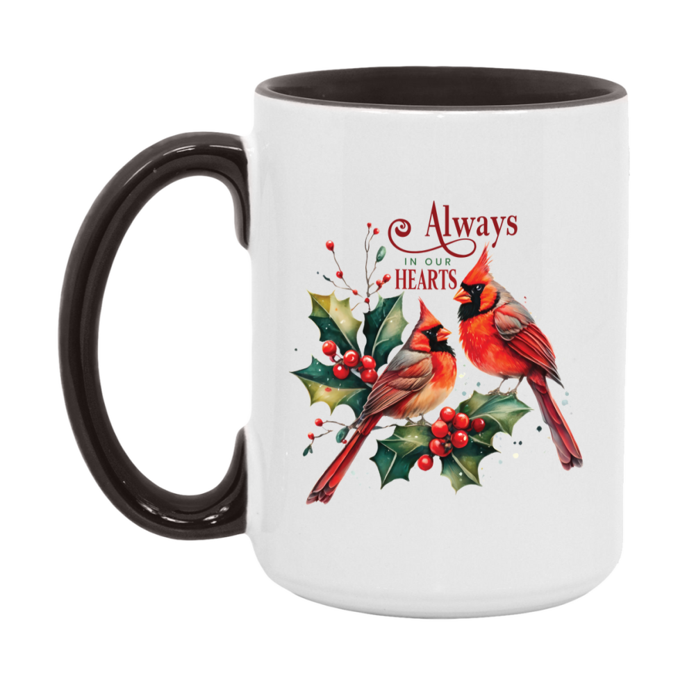 Red Cardinal Mug – Northern Red Cardinal Christmas Mug with Heartfelt Message, 11oz or 15oz White Ceramic Coffee Cup