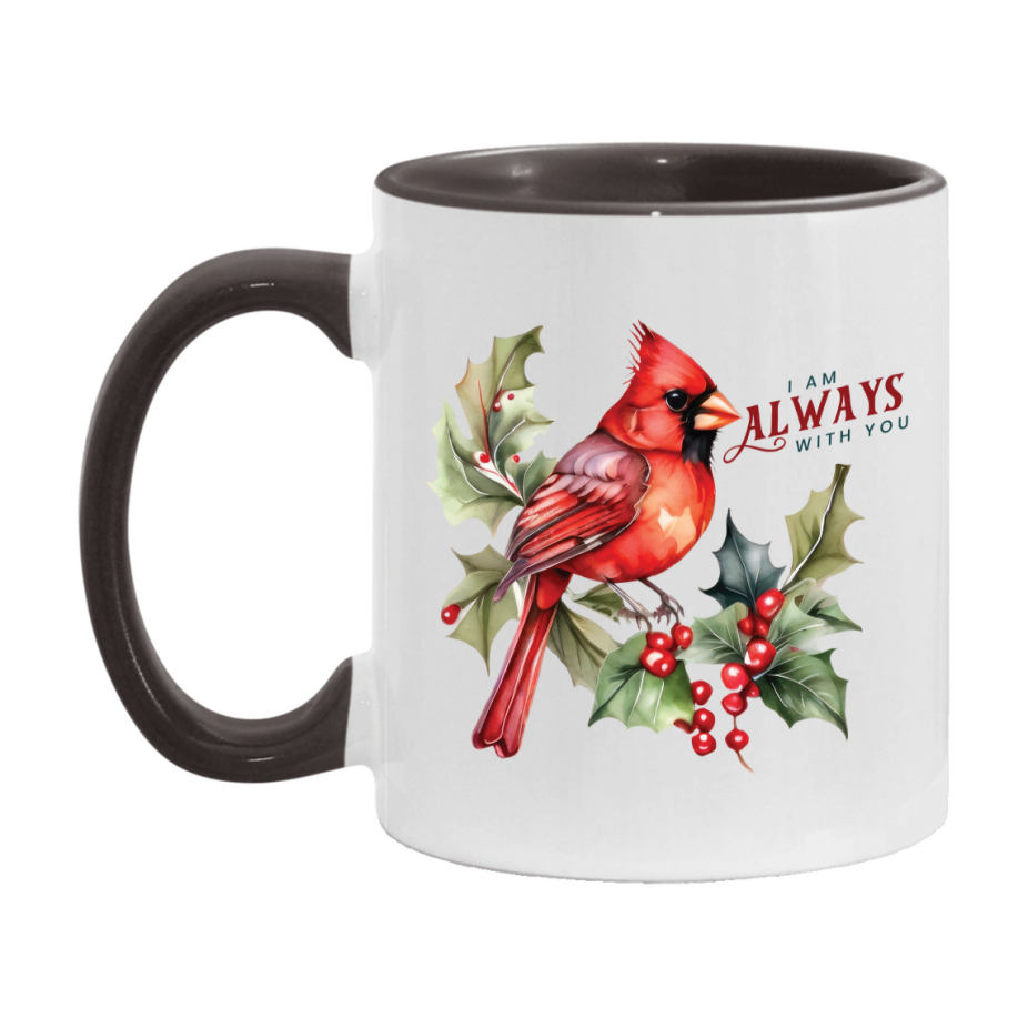 Red Cardinal Mug – Northern Red Cardinal Christmas Mug with Heartfelt Message, 11oz or 15oz White Ceramic Coffee Cup