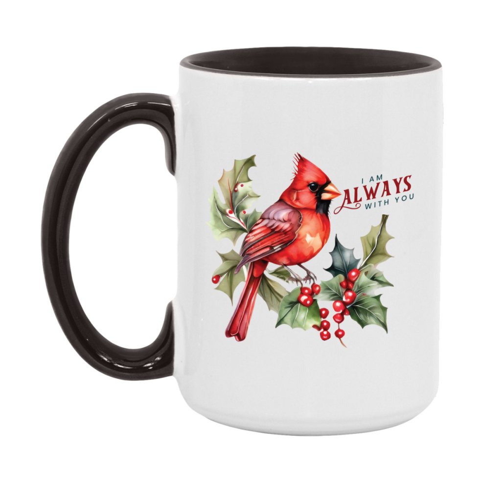 Red Cardinal Mug – Northern Red Cardinal Christmas Mug with Heartfelt Message, 11oz or 15oz White Ceramic Coffee Cup