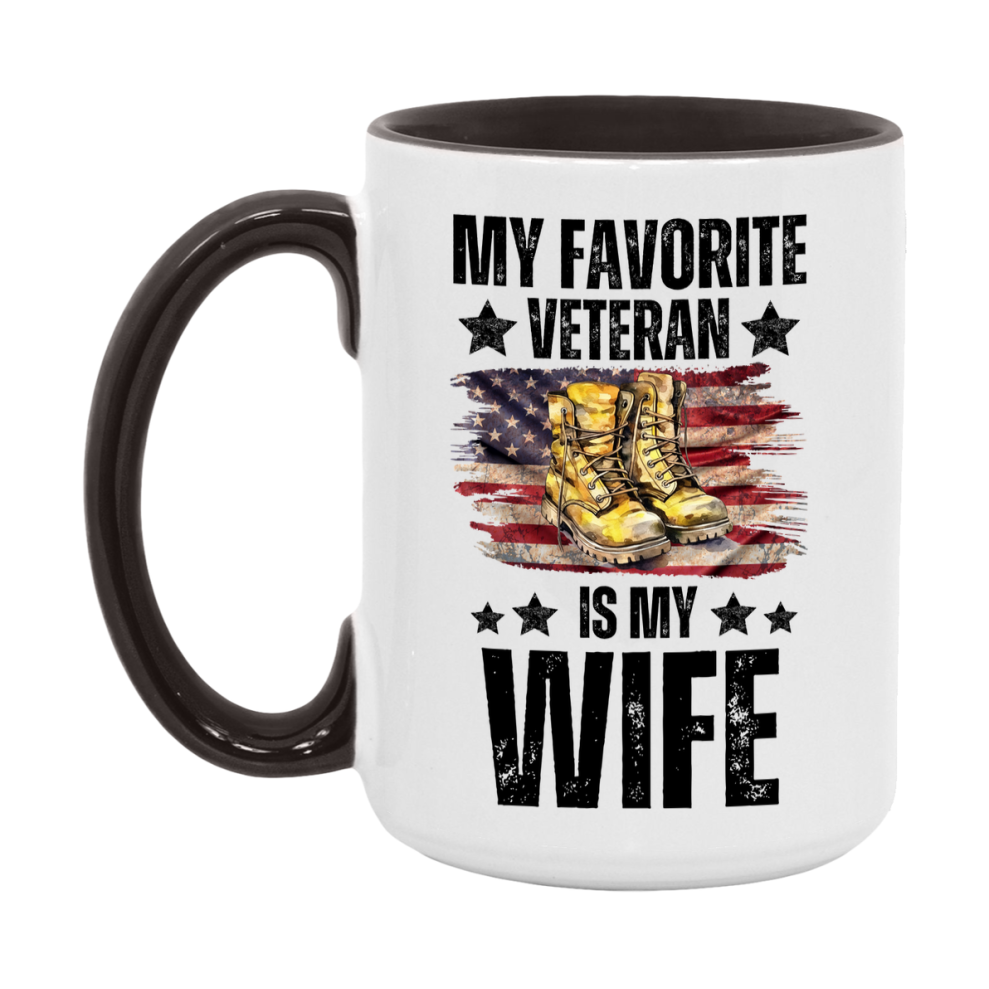 Veteran Gift Mug, My Favorite Veteran Is My Wife, 11oz or 15oz Ceramic Coffee Cup Gift for Wife