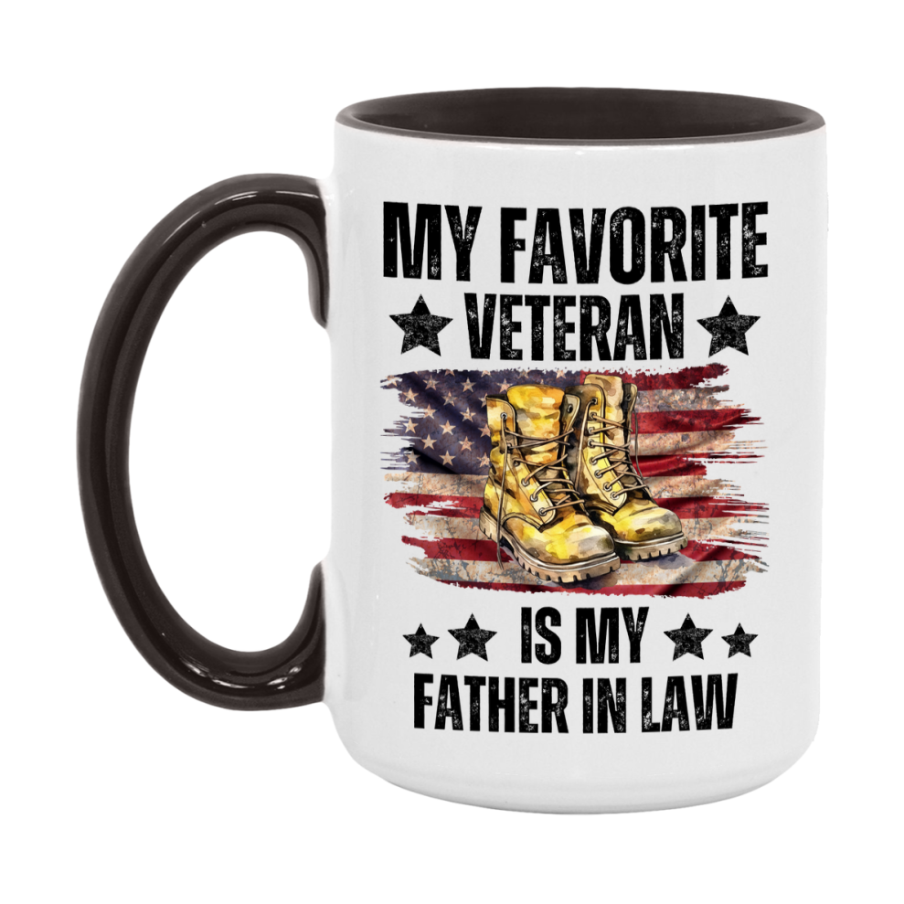 Veteran Gift Mug, My Favorite Veteran Is My Father In Law, 11oz or 15oz Ceramic Coffee Cup Gift for Father In Law