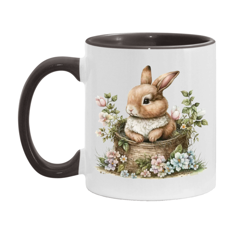 Easter Bunny Coffee Mug, Easter Basket Clipart Easter Gift, Double-Sided 11Oz Or 15Oz White Ceramic Cup