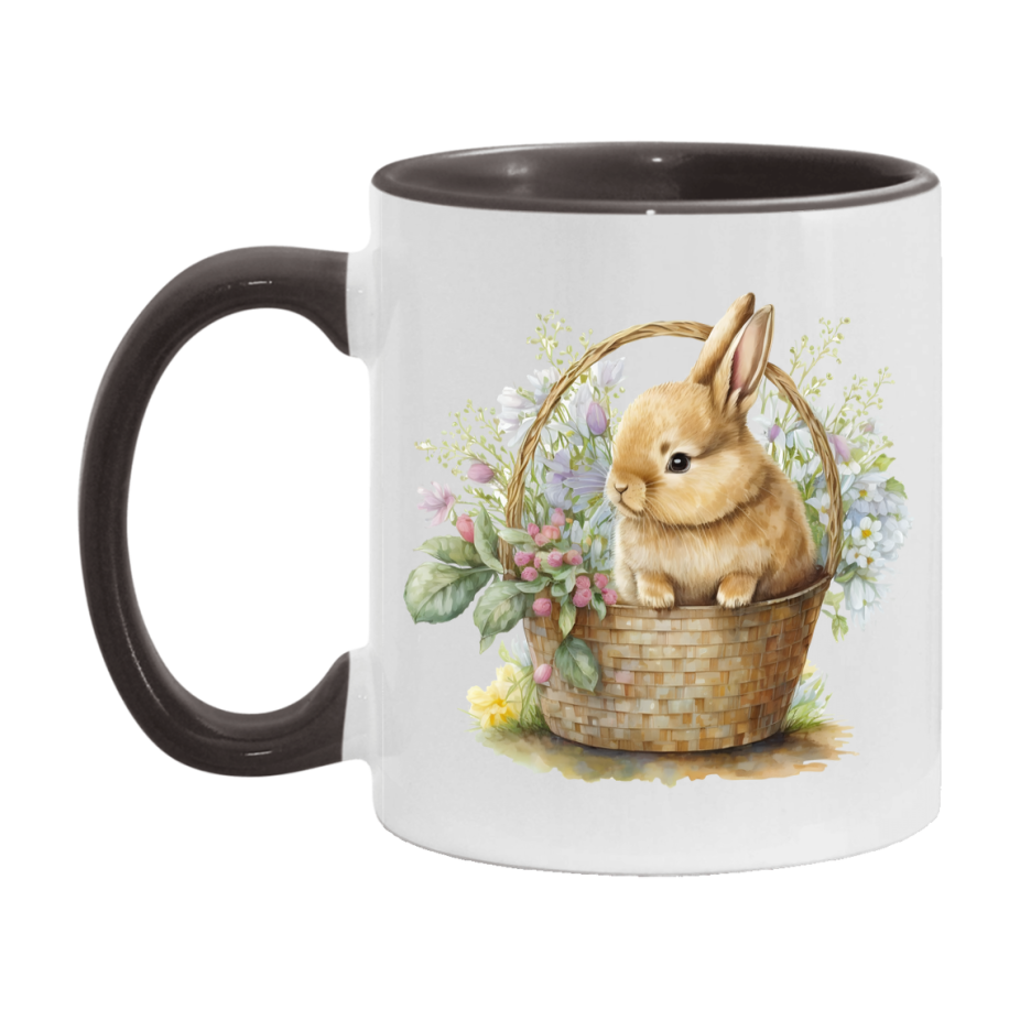 Easter Bunny Coffee Mug, Easter Bunny Basket Easter Gift, Double-Sided 11Oz Or 15Oz White Ceramic Cup