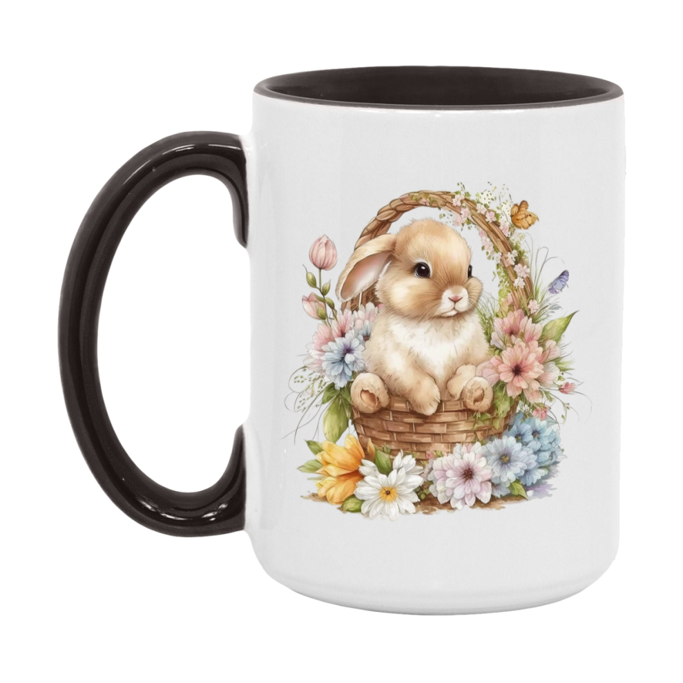 Easter Bunny Coffee Mug, Hoppy Easter Basket Easter Gift, Double-Sided 11Oz Or 15Oz White Ceramic Cup
