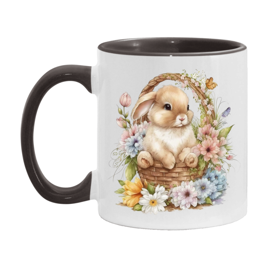 Easter Bunny Coffee Mug, Hoppy Easter Basket Easter Gift, Double-Sided 11Oz Or 15Oz White Ceramic Cup