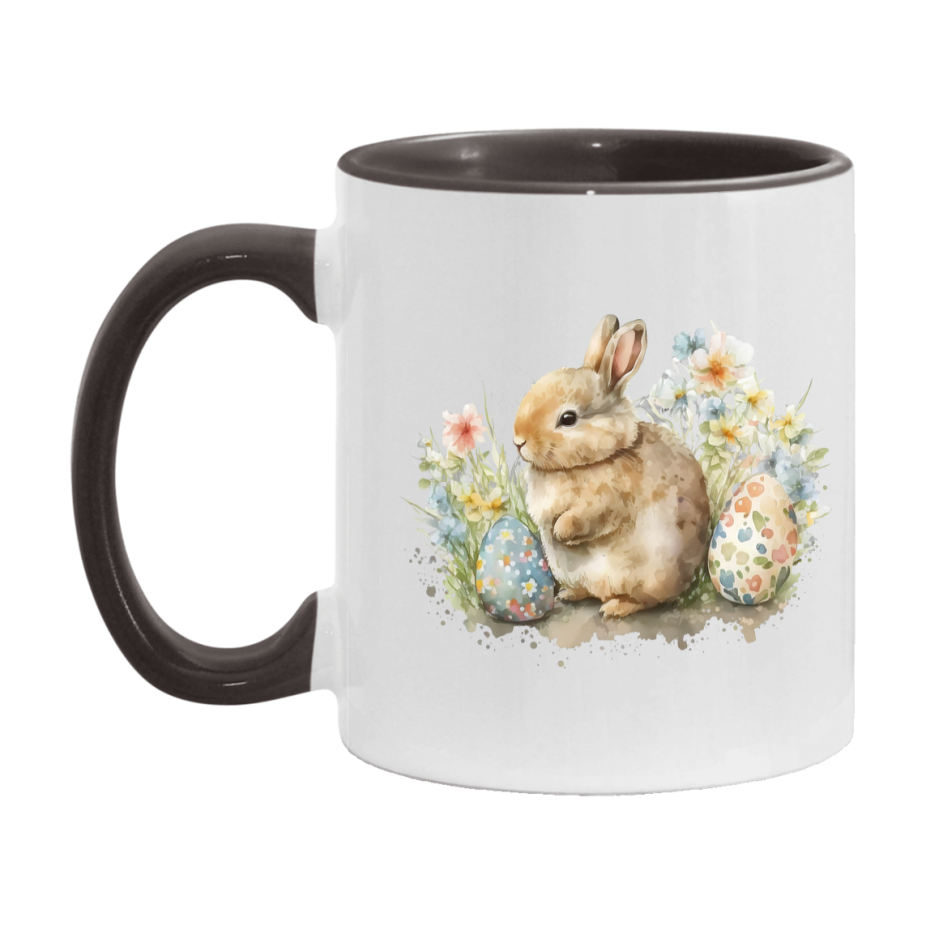 Easter Bunny Coffee Mug, Pastel Easter Eggs Desing Easter Gift, Double-Sided 11Oz Or 15Oz White Ceramic Cup