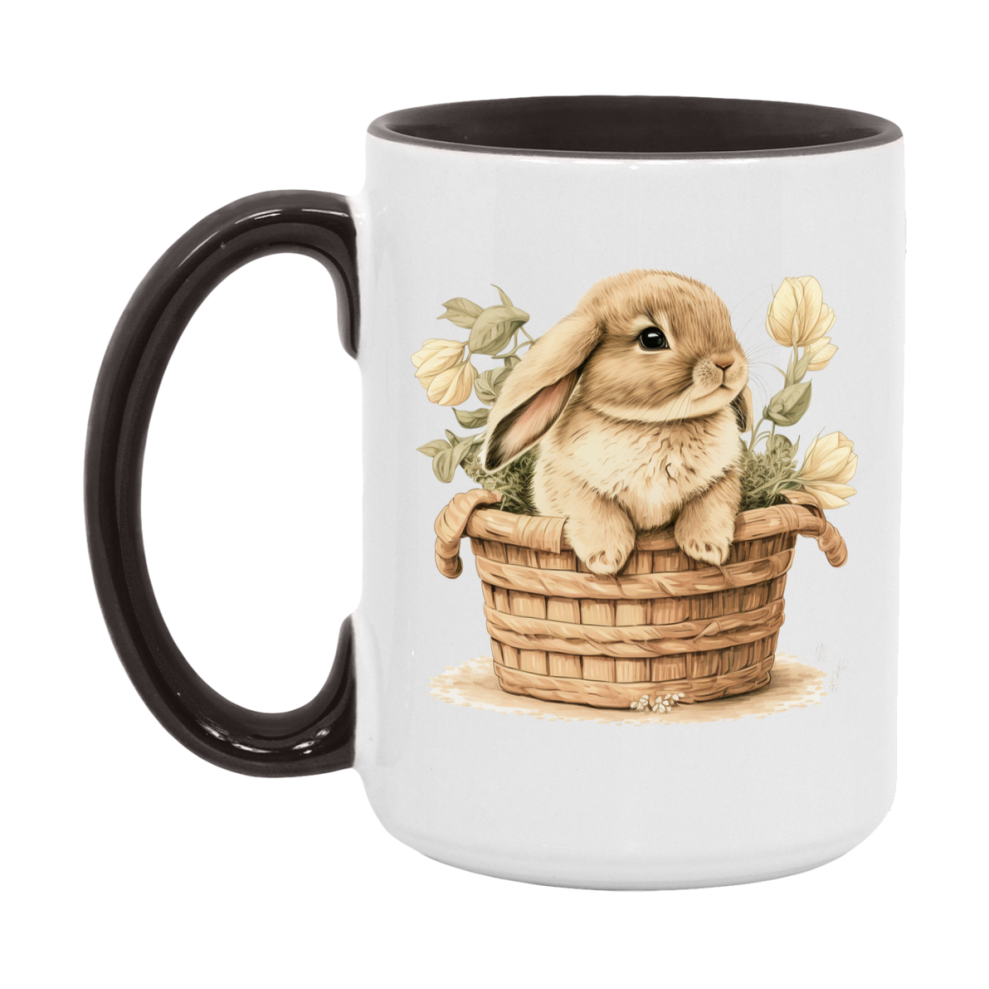 Easter Bunny Coffee Mug, Whimsical Bunny Basket Easter Gift, Double-Sided 11Oz Or 15Oz White Ceramic Cup