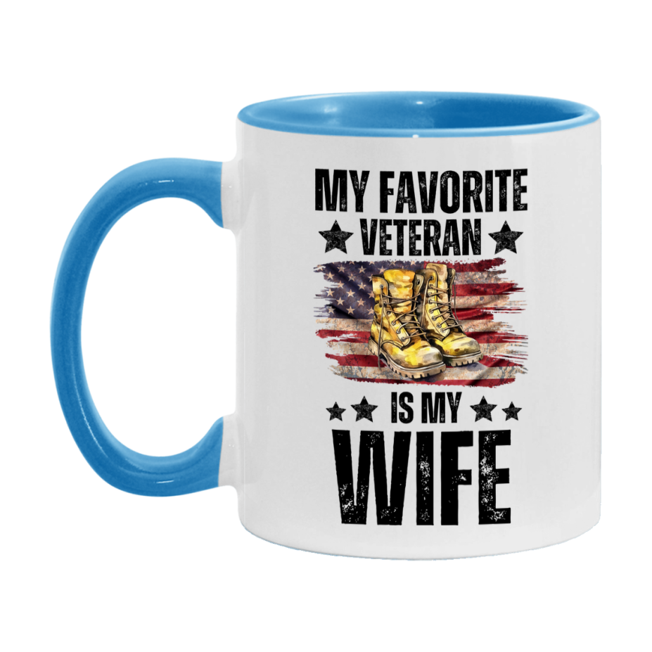 Veteran Gift Mug, My Favorite Veteran Is My Wife, 11oz or 15oz Ceramic Coffee Cup Gift for Wife