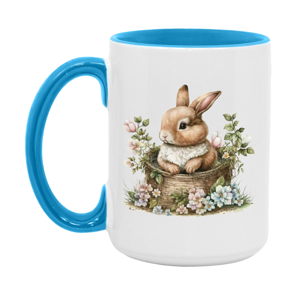 Easter Bunny Coffee Mug, Easter Basket Clipart Easter Gift, Double-Sided 11Oz Or 15Oz White Ceramic Cup