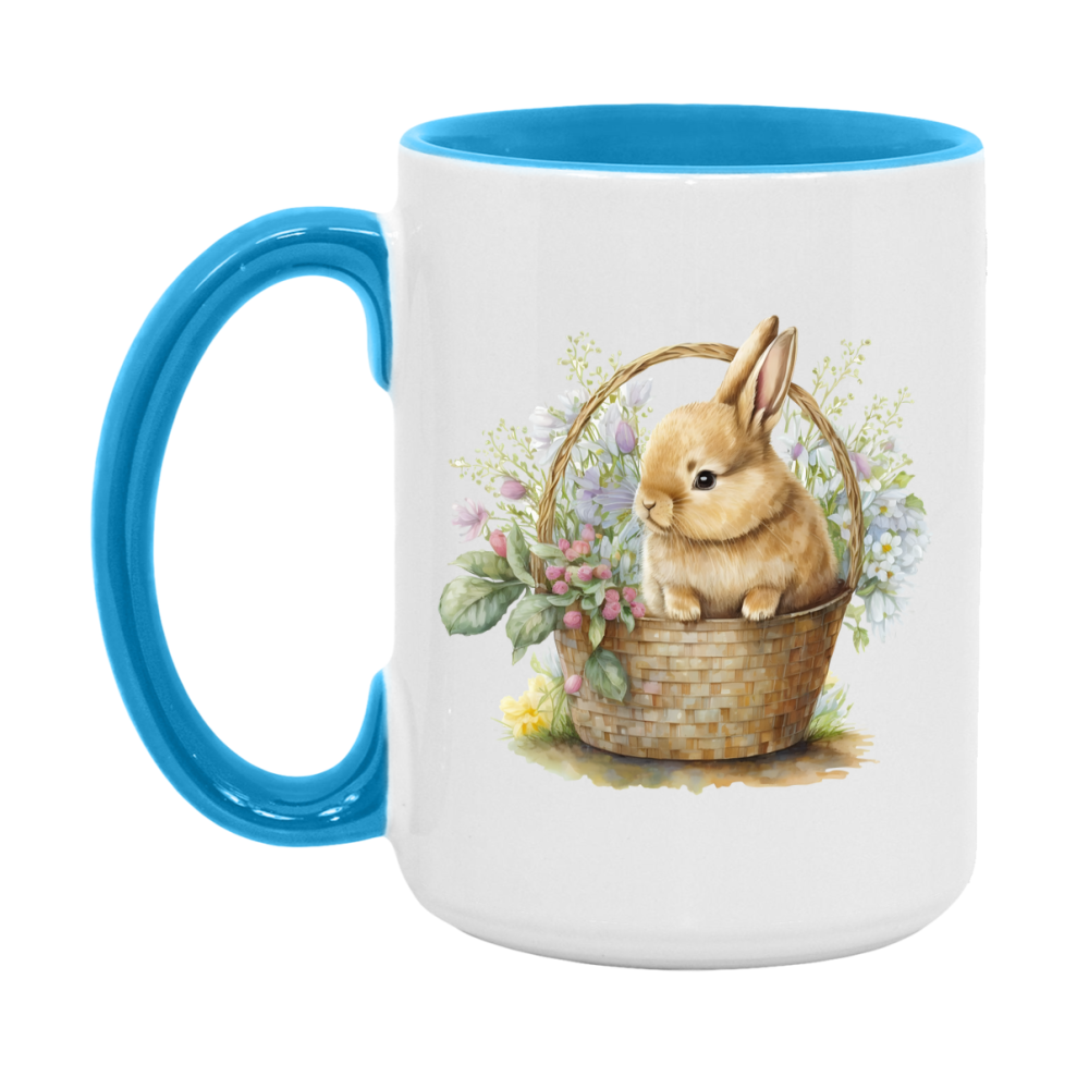 Easter Bunny Coffee Mug, Easter Bunny Basket Easter Gift, Double-Sided 11Oz Or 15Oz White Ceramic Cup