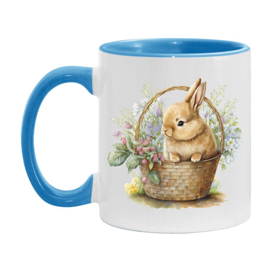Easter Bunny Coffee Mug, Easter Bunny Basket Easter Gift, Double-Sided 11Oz Or 15Oz White Ceramic Cup